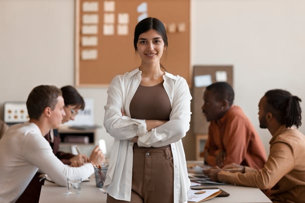 front-view-smiley-woman-work